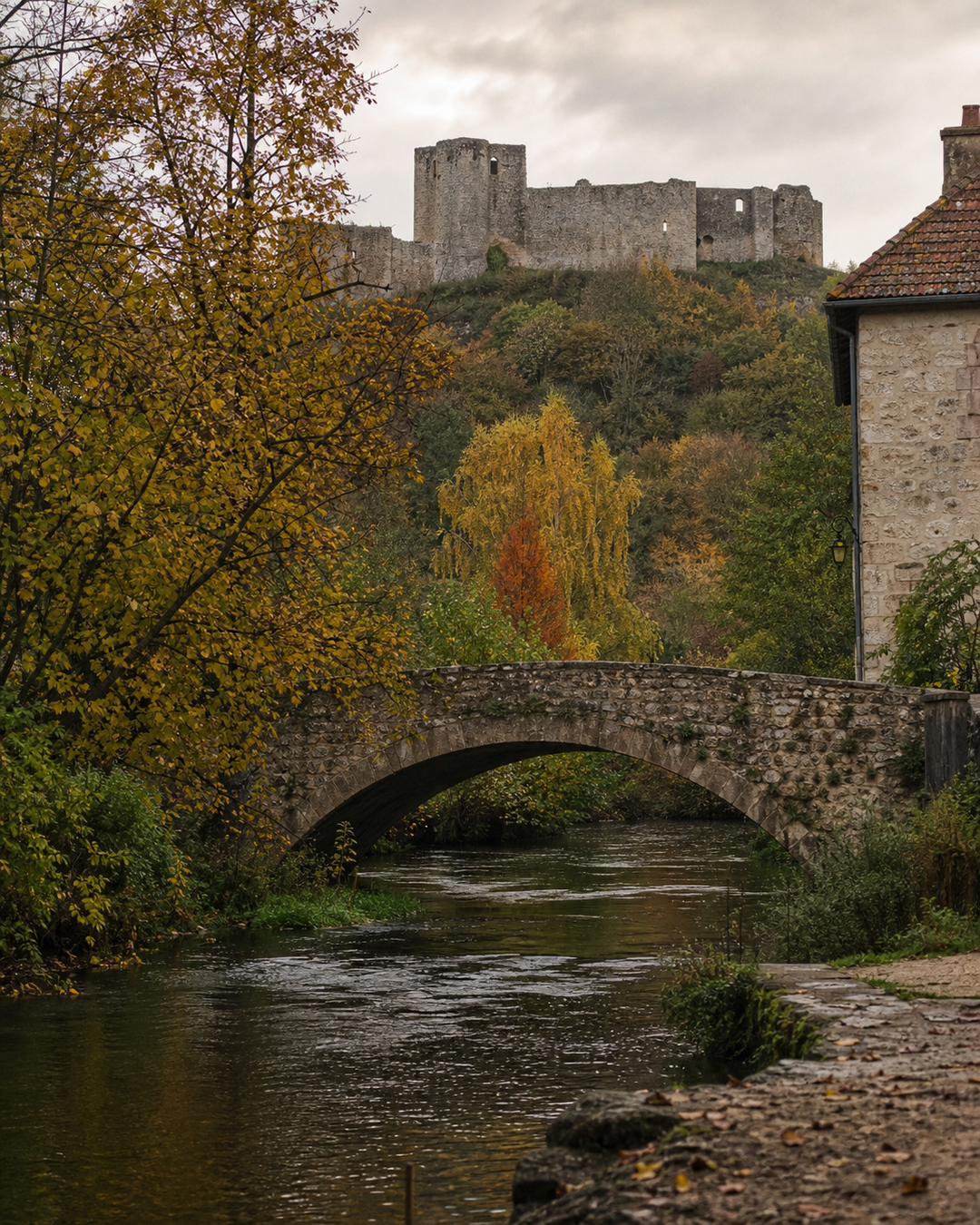 Original in-house AI illustration for Chevreuse: Water, Stone, and the Racine Path in Autumn